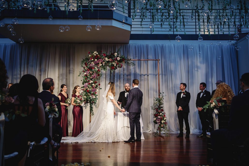 Christine and Matt Wedding - Bride and Groom Flower Archway - Tribeca Rooftop - Andy Gaines Photography