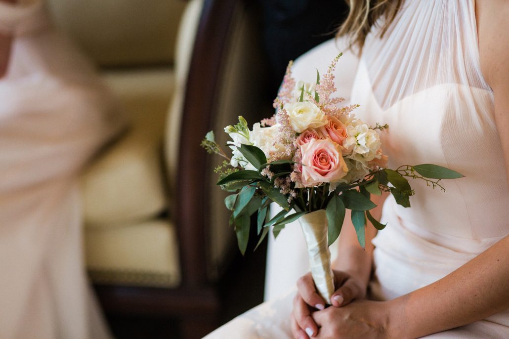 Kate & Mark Wedding - Bridesmaids Bouquet pink blush ivory and greenery - Round Hill Club - Michael Justin Studios