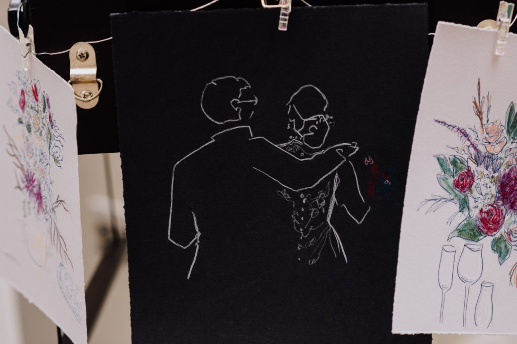 Corinne and Kevin Wedding - Live Wedding Painting Portrait - New York Historical Society - Love In Theory