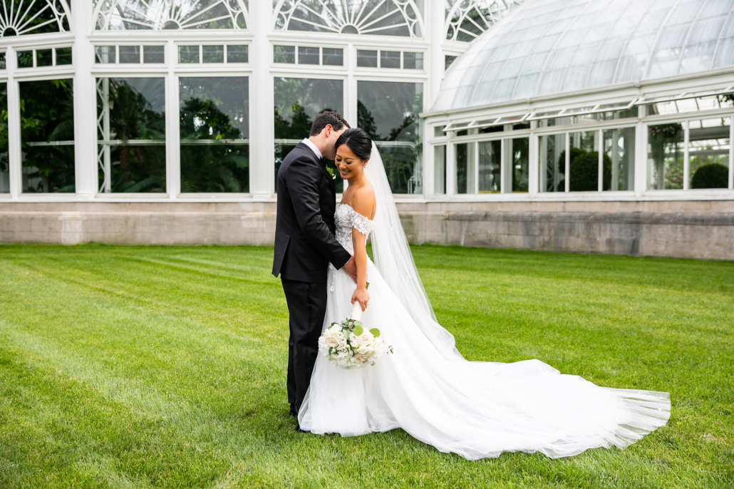 Allison and Josh Wedding - Bride and Groom Portrait - New York Botanical Garden - Emma Cleary Photography