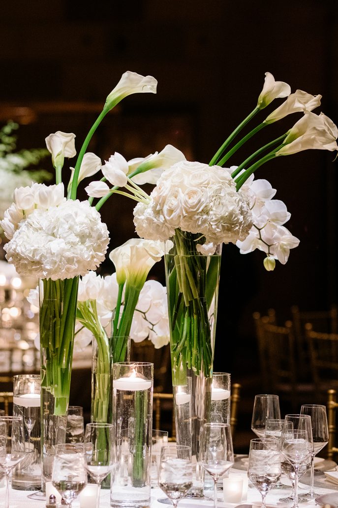 Marisa and Josh Wedding - High Centerpiece Grouped Arrangements - Gotham Hall - Emma McDonald Weddings