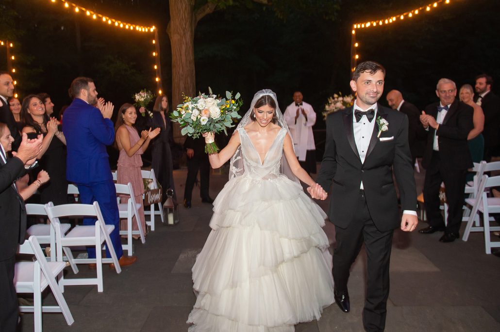 Alexandra and Robert Wedding - Bride and groom Walking Down Aisle - New York Botanical Garden - A Day of Bliss