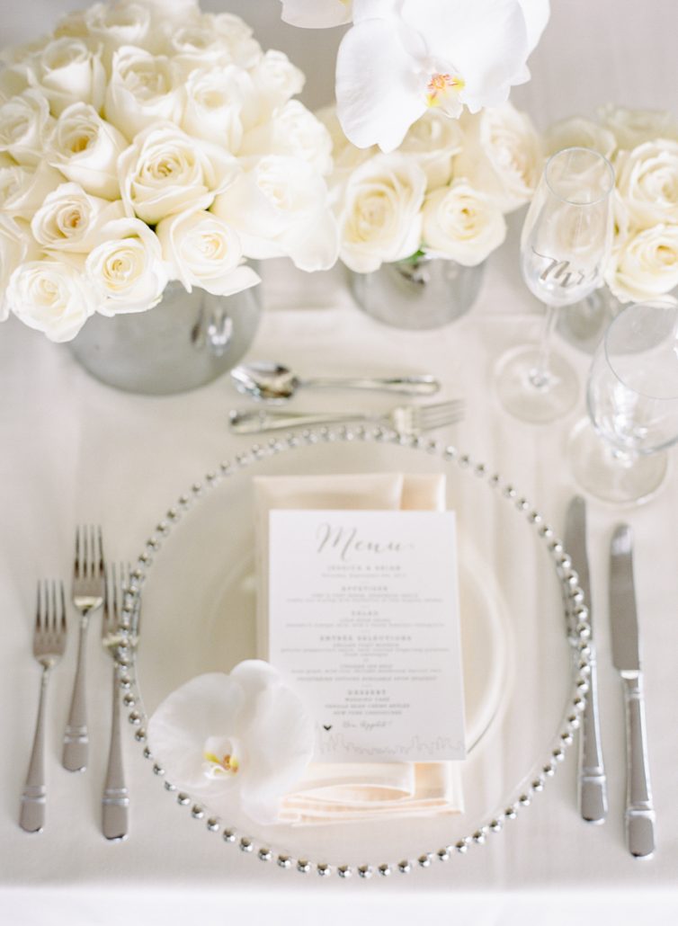 Jessica and Brian Wedding - Low Centerpiece Place Setting - Battery Gardens - Rebecca Yale Photography