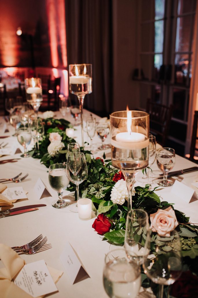 Lauren and Patrick Wedding - Tablescape Floral and Greenery Garland - New York Botanical Garden - Theory Photographie