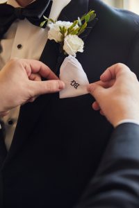 Christina and Ben Wedding - Groom Boutonniere Pocket Square - University Club of New York - Christian Oth Studio