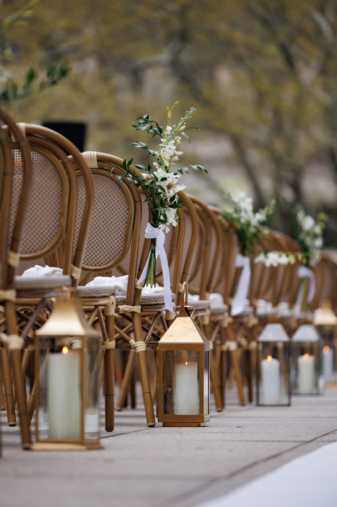 Marisa and James Wedding - Chair Arrangement Aisle Lantern - Bryant Park Grill - Bojan Hohnjec Studio