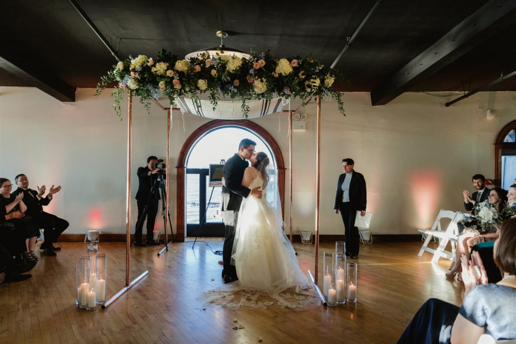Ali and Joe Wedding - First Kiss - Liberty Warehouse - Cassidy Parker Smith Photography