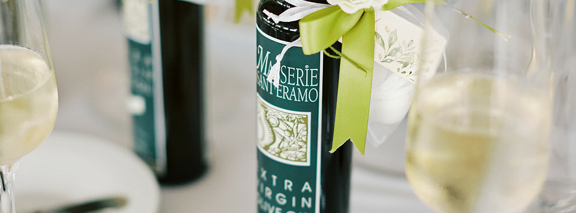 Alexis and AJ Wedding - Olive Oil Bottle Favor - Maritime Parc - Bri Johnson Studios