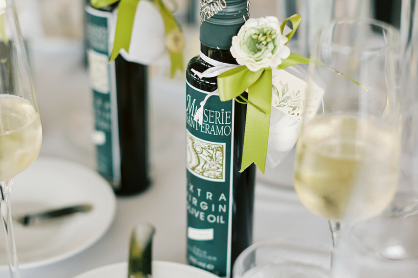 Alexis and AJ Wedding - Olive Oil Bottle Favor - Maritime Parc - Bri Johnson Studios