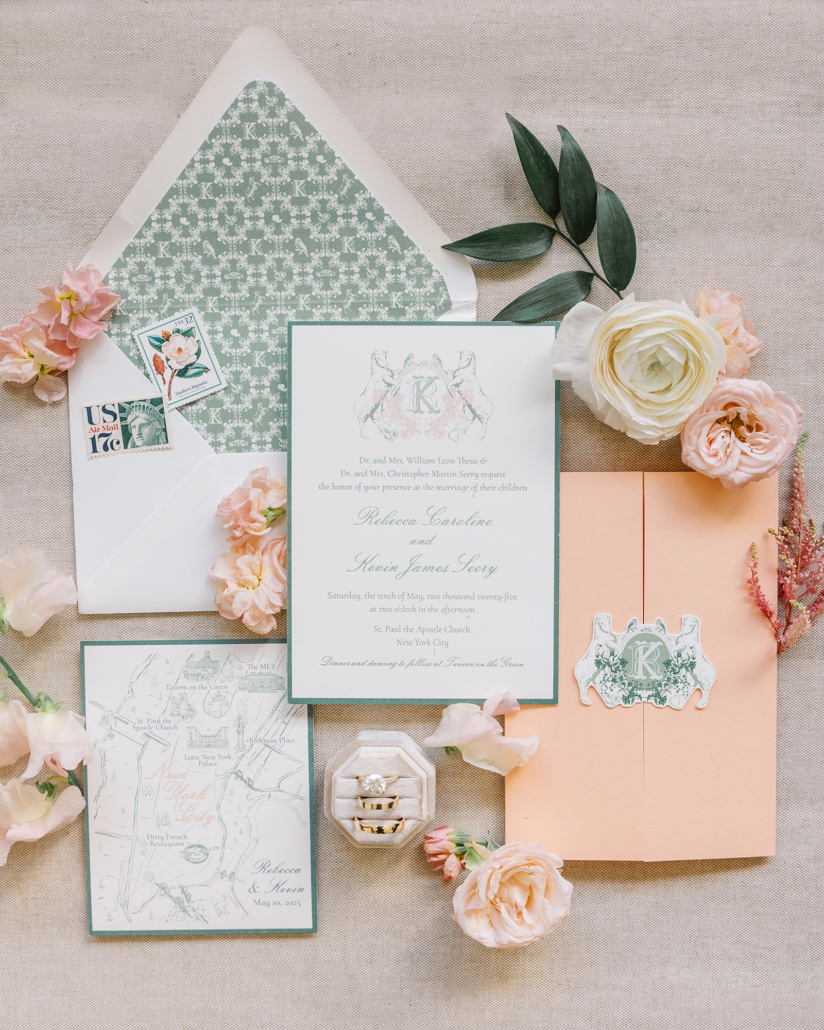 Rebecca and Kevin Wedding - Wedding Invitation Flat Lay - Tavern on the Green - Lizzie Burger Photography