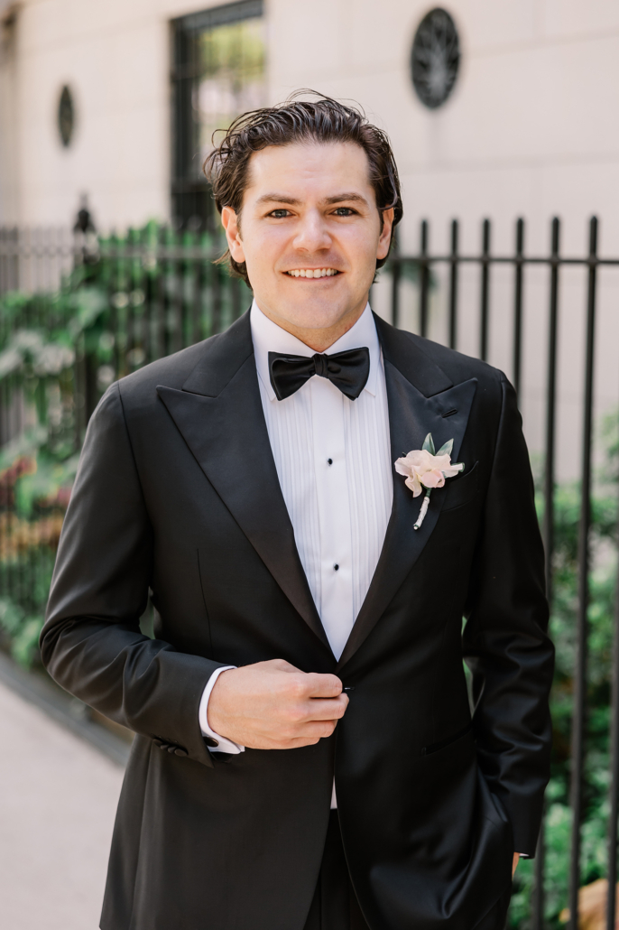 Rebecca and Kevin Wedding - Groom Portrait Boutonniere - Tavern on the Green - Lizzie Burger Photography