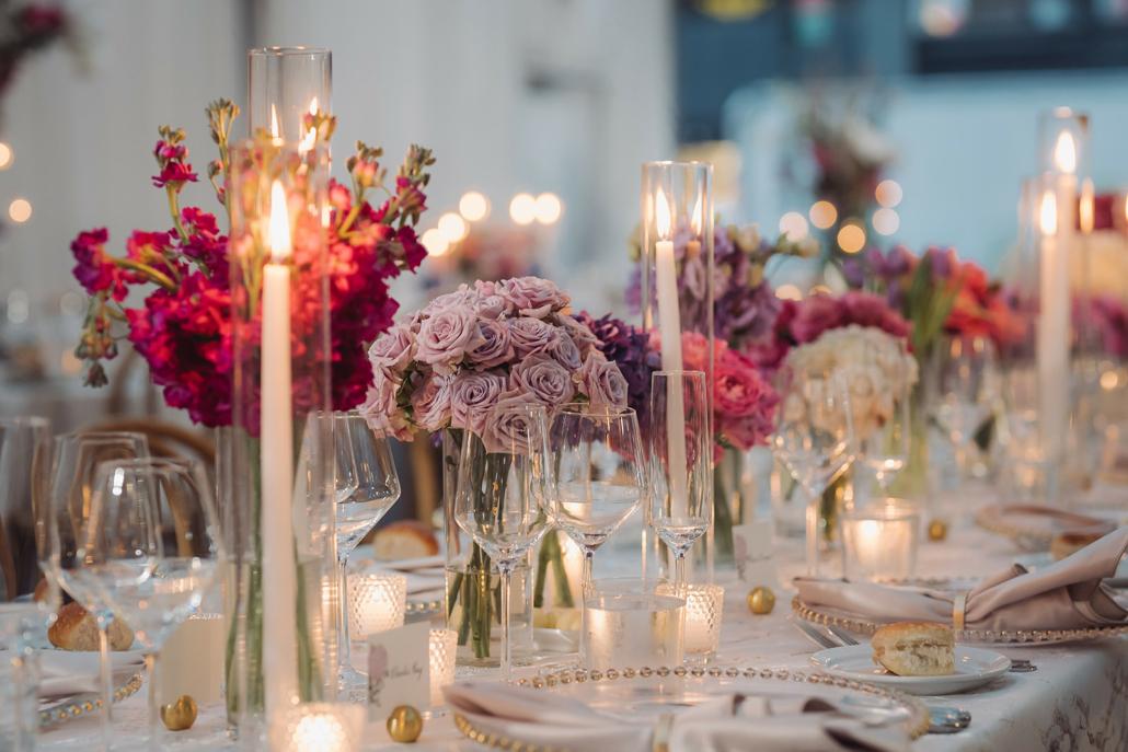 Rebecca and Robert Wedding - Tablescape Grouped Arrangments - Bryant Park Grill - Ein Photography