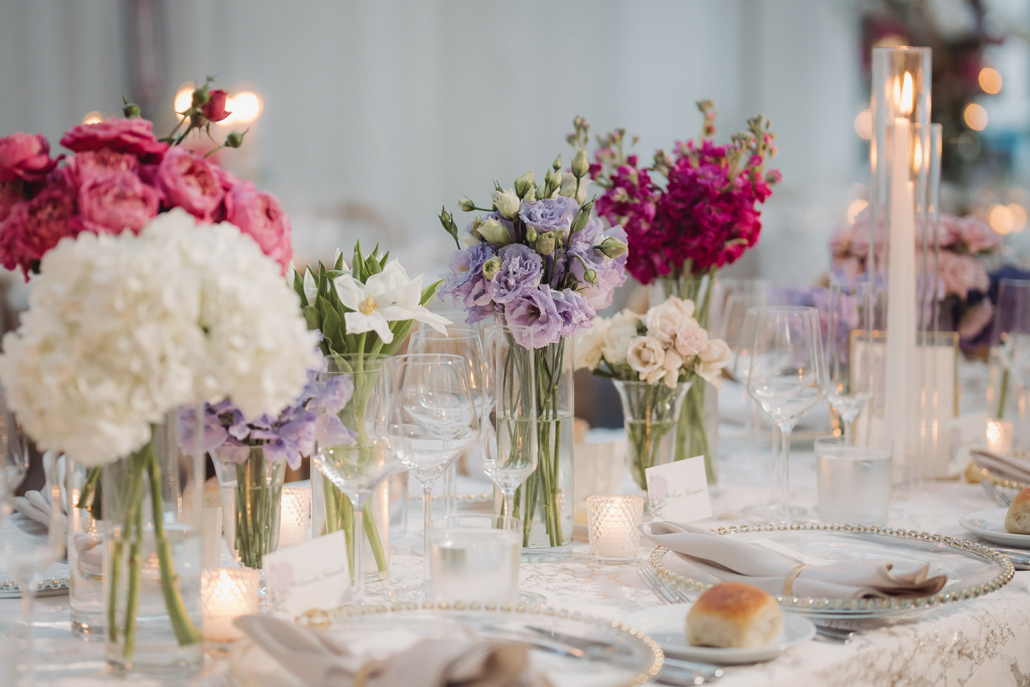 Rebecca and Robert Wedding - Tablescape Grouped Arrangements - Bryant Park Grill - Ein Photography