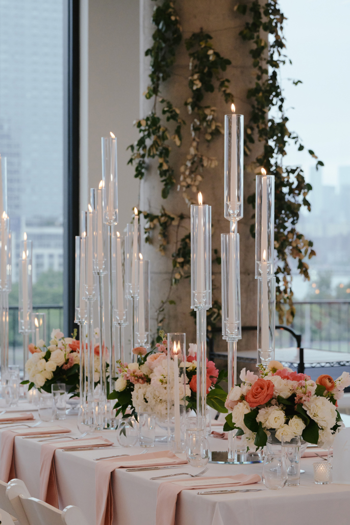 Shifali and Vikram Wedding - Tablescape Candelabra Low Centerpieces - Vesper - Tati and Roman Photography