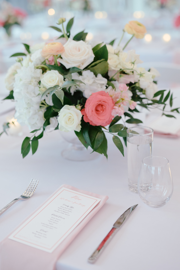 Shifali and Vikram Wedding - Low Centerpiece Place Setting - Vesper - Tati and Roman Photography