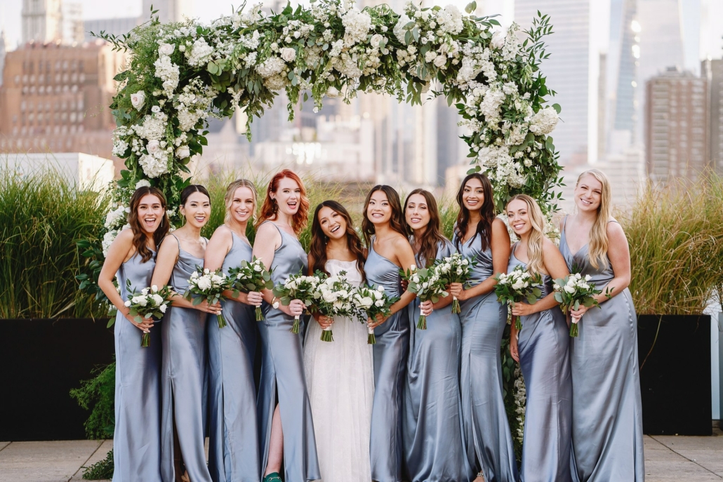 Emily and Sam Wedding - Bride Bridesmaids Bouquet - Tribeca Rooftop - Andy Gaines Photography