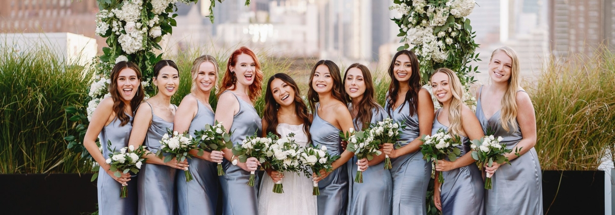 Emily and Sam Wedding - Bride Bridesmaids Bouquet - Tribeca Rooftop - Andy Gaines Photography