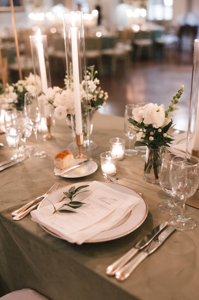 Maggie and Schuyler Wedding - Place Setting Bud Vase Arrangement - Yale Club - Yumi Matsuo Studio