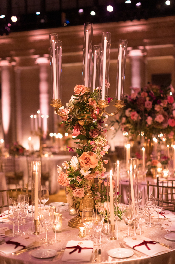 Nina and Lorenzo Wedding - Candelabra Centerpiece - Cipriani 25 Broadway - Walker Studios