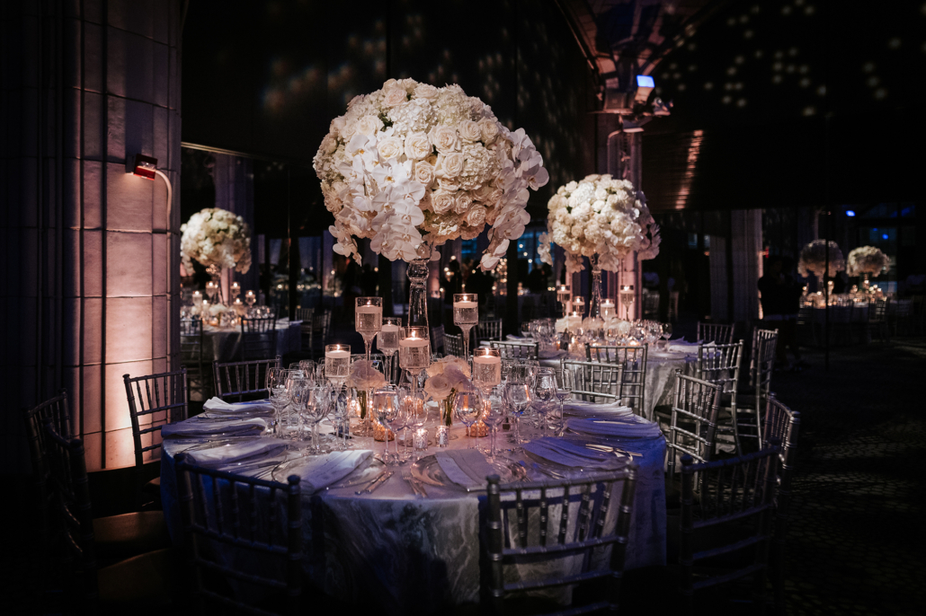 Jen and Zach Wedding - High Centerpiece Tablescape - Guastavinos - Julian Ribinik Studios