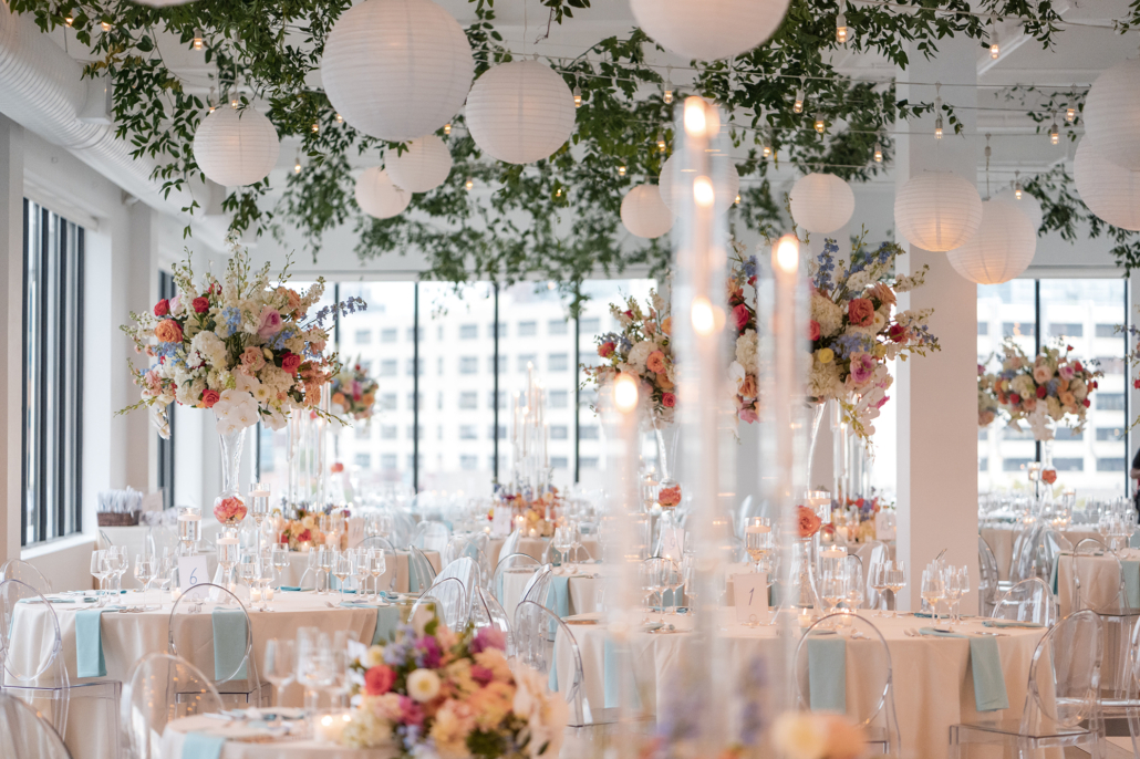 Charlotte and Alex Wedding - Reception Atmosphere Tablescape - The Bordone LIC - Susan Shek Photography