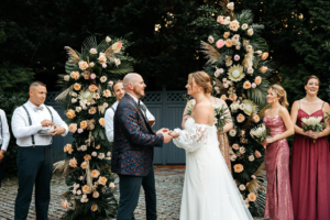 Katie and Bryan Wedding - Freestanding Ceremony Arrangements - New York Botanical Garden - Sarah Churchill Photography