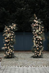 Katie and Bryan Wedding - Freestanding Ceremony Arrangements - New York Botanical Garden - Sarah Churchill Photography