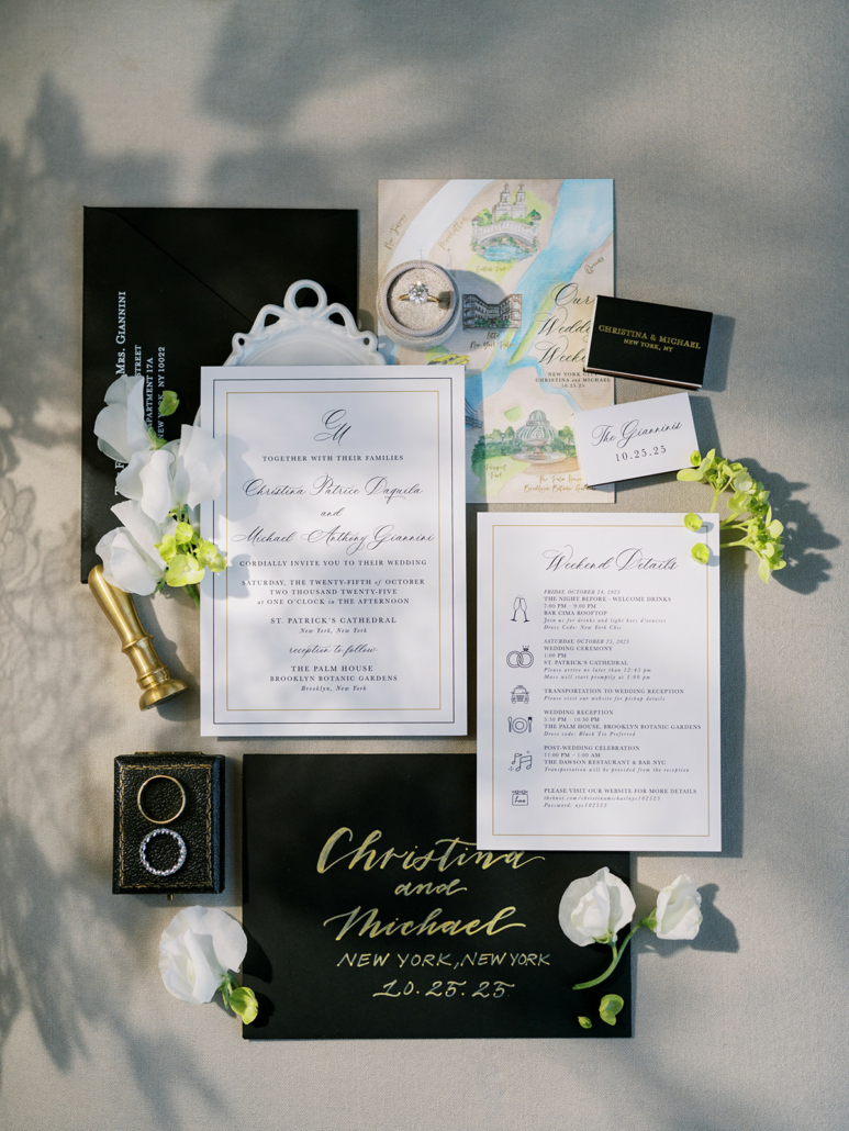 Christina and Mike Wedding - Invitation Flat Lay - Brooklyn Botanic Garden - Sophie Kaye Photography