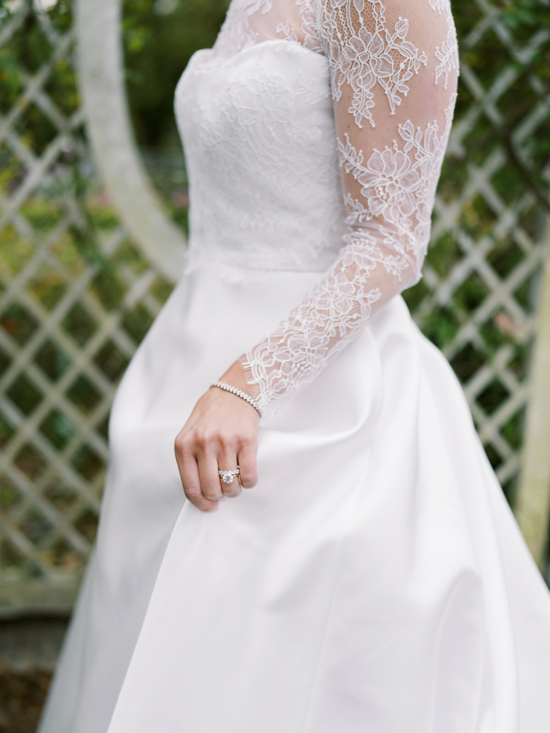 Christina and Mike Wedding - Brides Dress Detail Jewelry - Brooklyn Botanic Garden - Sophie Kaye Photography