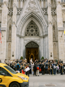Christina and Mike Wedding - Church Ceremony Exit - Brooklyn Botanic Garden - Sophie Kaye Photography