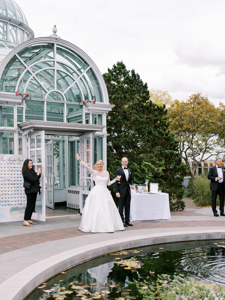 Christina and Mike Wedding - Bride and Groom at Cocktail Hour - Brooklyn Botanic Garden - Sophie Kaye Photography