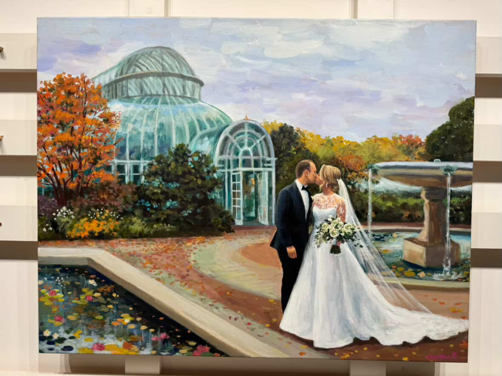 Christina and Mike Wedding - Live Wedding Portrait Painting - Brooklyn Botanic Garden - Courtesy of Bride