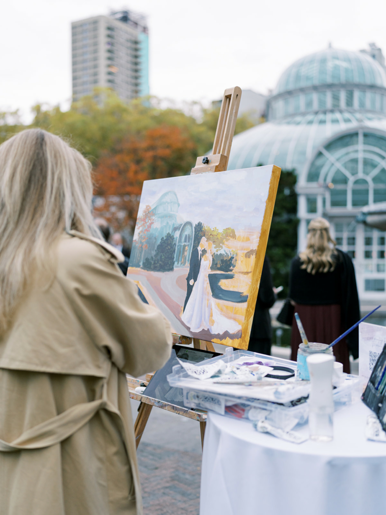 Christina and Mike Wedding - Live Wedding Painter - Brooklyn Botanic Garden - Sophie Kaye Photography