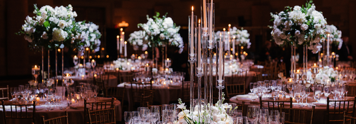 Khushbu and Kevin Wedding - Candelabra Centerpiece Tablescape - Gotham Hall - JAYlim Studio