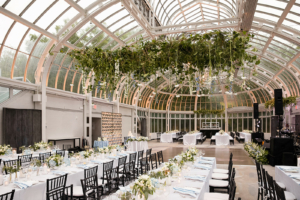 Gabriela and Sam Wedding - Reception Atmosphere Tablescape Hanging Florals - Brooklyn Botanic Garden - Kate Edwards Photography
