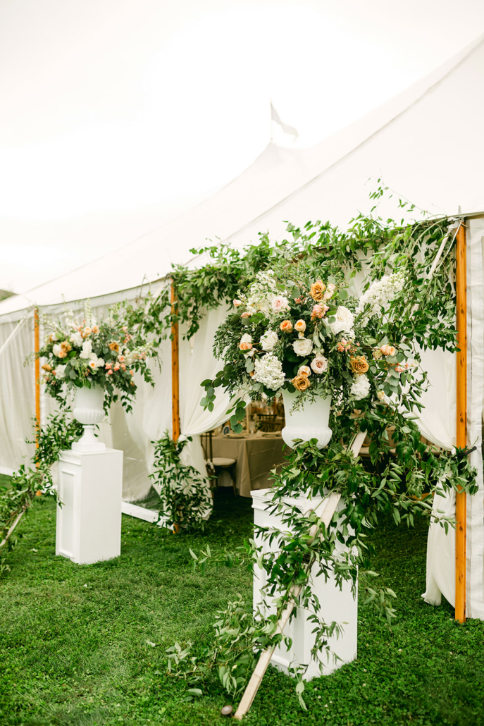 Gabriella and Dan Wedding - Reception Tent Entrance Floral Decor - Zuhoski Farms - Apollo Fields