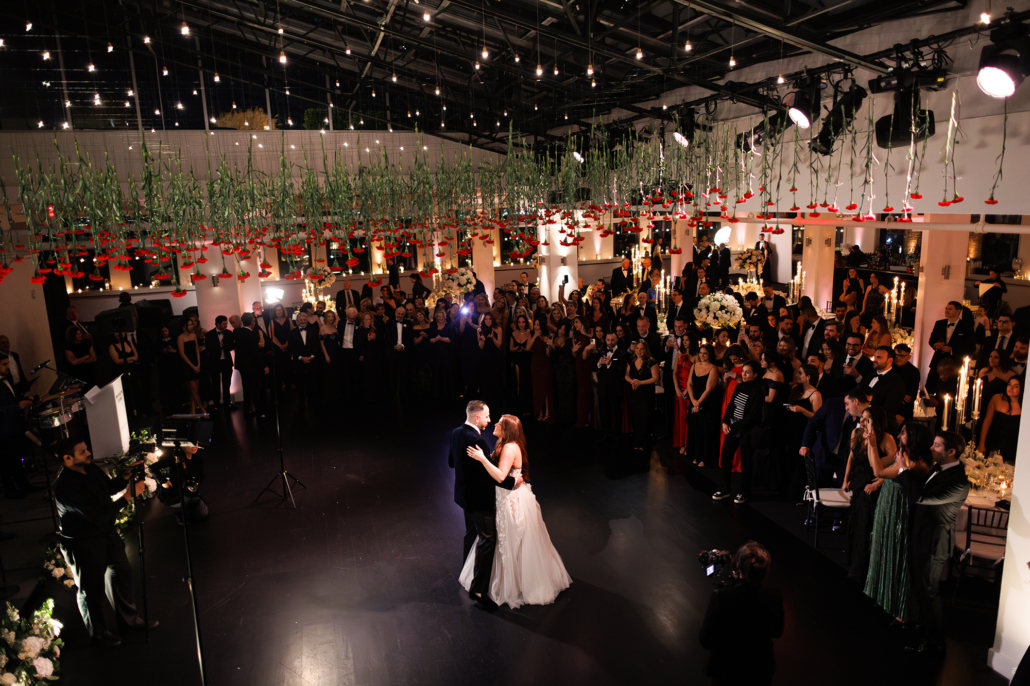Mia and Ari Wedding - First Dance Floral Installation - Tribeca Rooftop - Anthony Vazquez Photography
