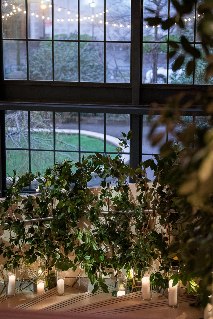 Harmony and Derrick Wedding - Stairway Greenery Garland Candles - Guastavinos - Christopher Duggan Photography