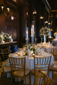 Corey and Hendrik Wedding - Candelabra Floral Cluster Centerpiece - Private Club - Raegan Buckley