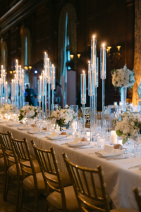 Corey and Hendrik Wedding - Candelabra Low Centerpiece - Private Club - Raegan Buckley